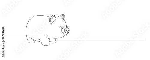 One continuous line drawing of piggy bank. Safe money symbol and business finance concept in simple linear style. Editable stroke. Doodle vector illustration
