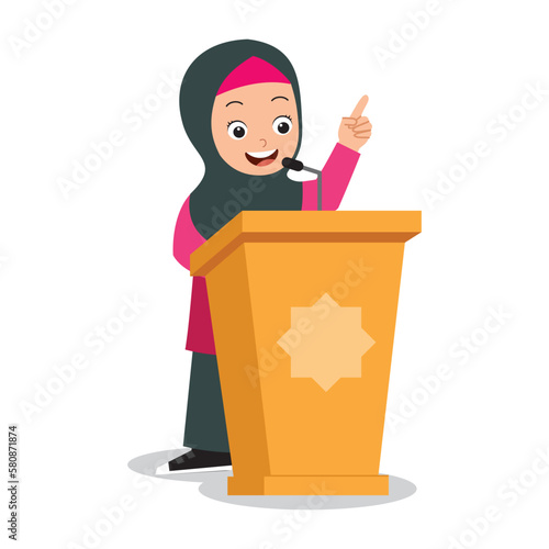 islamic cute girl speaking on podium