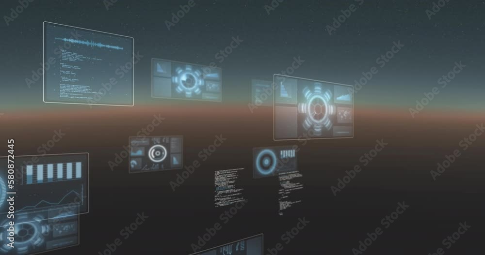 Animation of data processing over screens Animation of data processing over screens