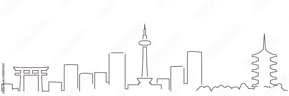 Obraz premium Kyoto Dark Line Simple Minimalist Skyline With White Background
