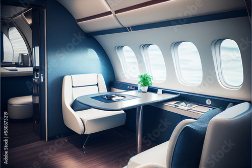 Private plane air jet interior with custom design. Luxury private airplane interior © Imaginarium_photos