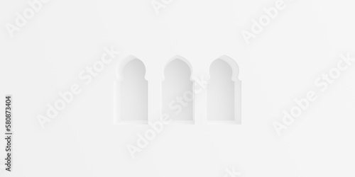 oriental style Islamic windows and arches Mosque gate.Arabian muslim shape arch Architectural design elements for muslim holidays 3d illustration