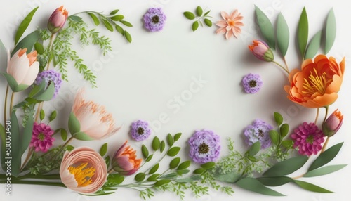 Spring flowers and plants on white background fit for Mother s day greeting design  Valentine s Day  Easter  Birthday  Women s Day  8 March 