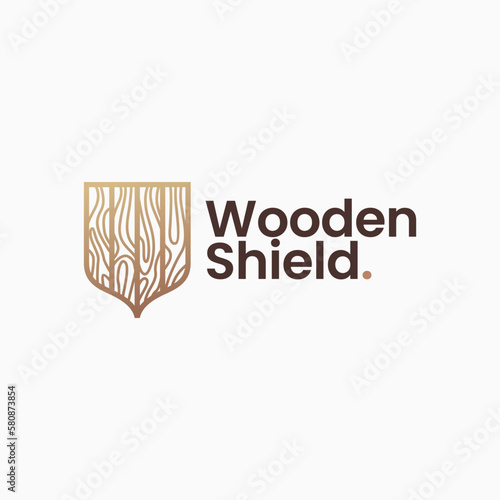wood shield woodshield protection security guard logo vector icon illustration