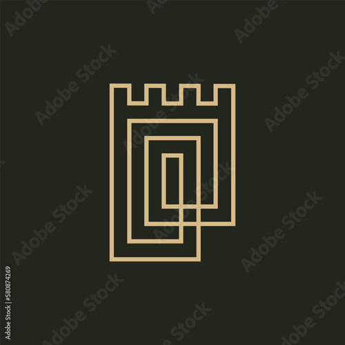 castle fortress outline logo vector icon illustration