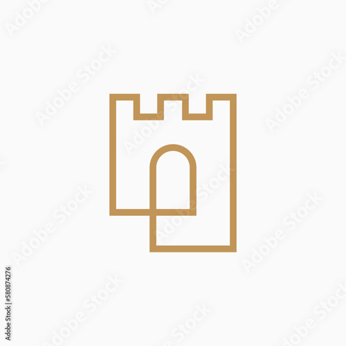 castle fortress niche door gate outline logo vector icon illustration