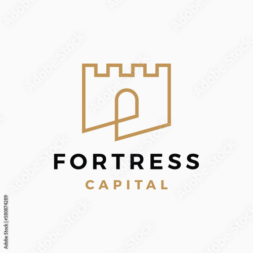 castle fortress niche door gate outline logo vector icon illustration