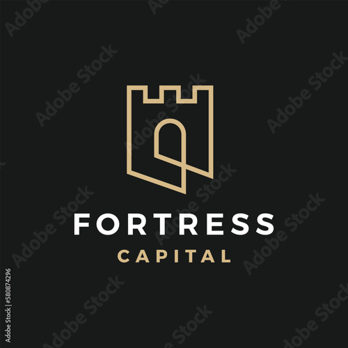 castle fortress niche door gate outline logo vector icon illustration