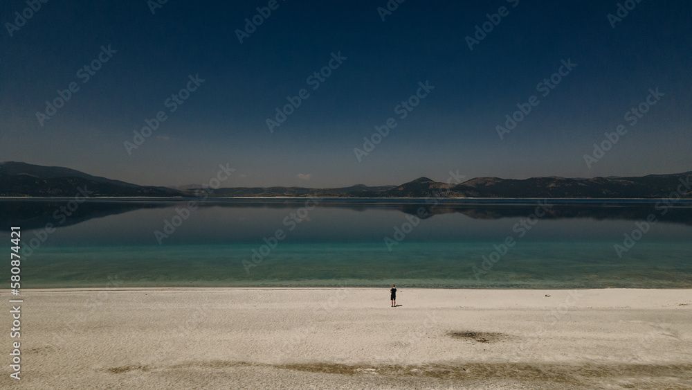 Fototapeta premium aerial view shot salda lake of burdur, turkey