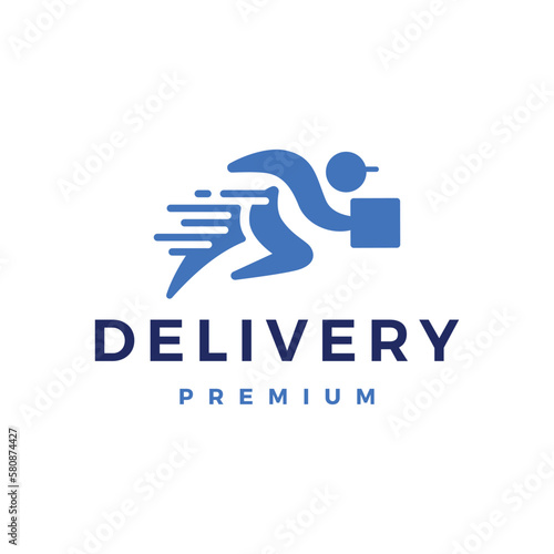 quick fast delivery man dash logo vector icon illustration