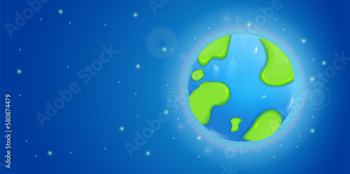 Fototapeta Naklejka Na Ścianę i Meble -  3d planet wide format banner with background, no text. Vector graphics. 3d render