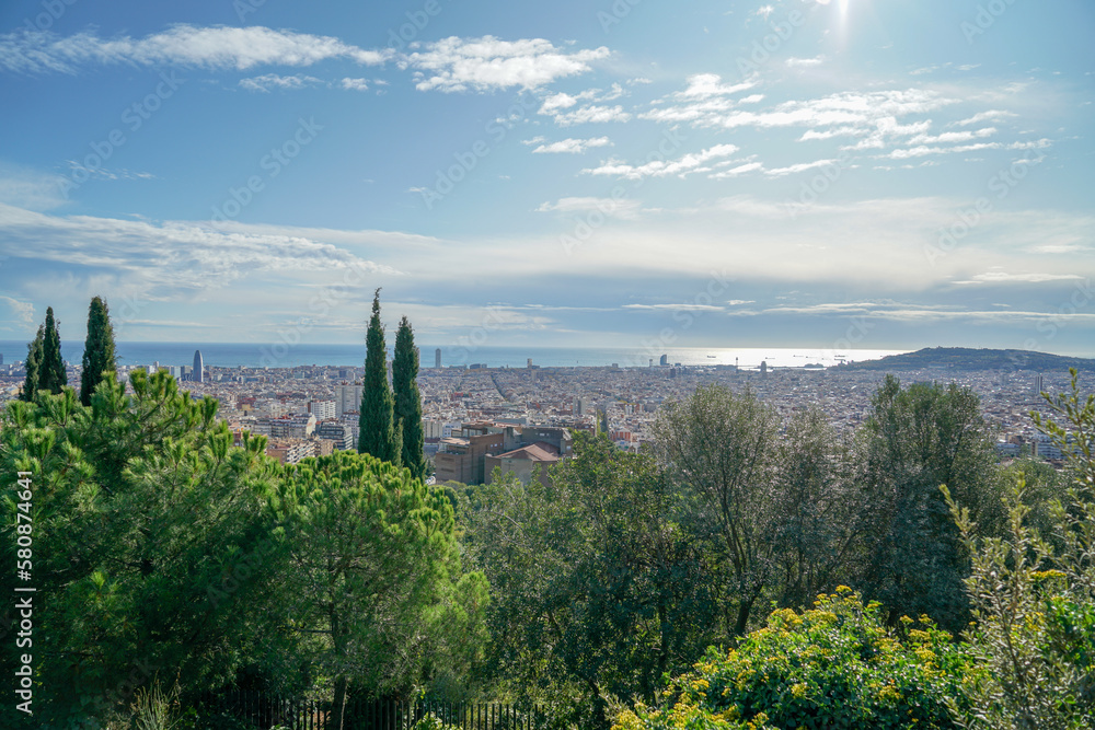Beautiful scenic view from Park Güell in Barcelona, Spain