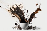 a splash of black coffee on a white background. Generative AI