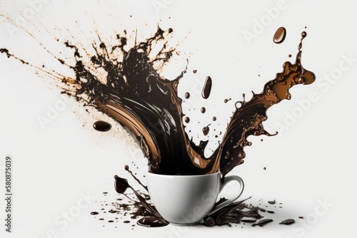 a splash of black coffee on a white background. Generative AI