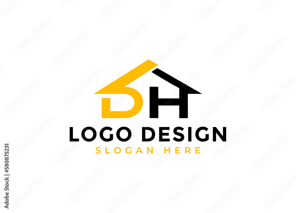 Initial Letter DH logo design template element, DH icon in a house shape Initial Letter DH logo design template element, DH icon in a house shape