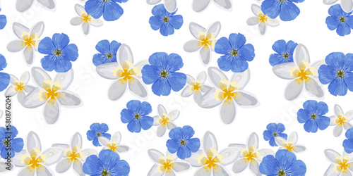 Seamless floral pattern with blue flowers. Realistic small flowers. Spring mood decor