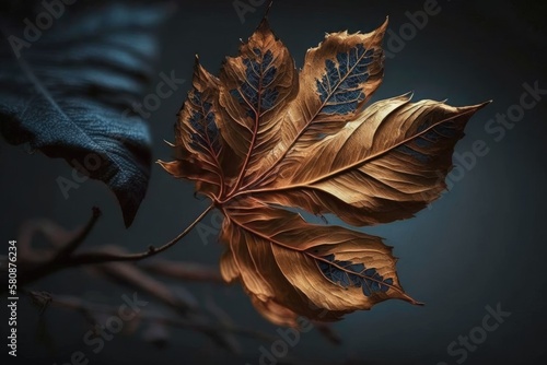 Canvastavla a dry leaf on a branch with a melancholy background that is really beautiful makes a fantastic wallpaper