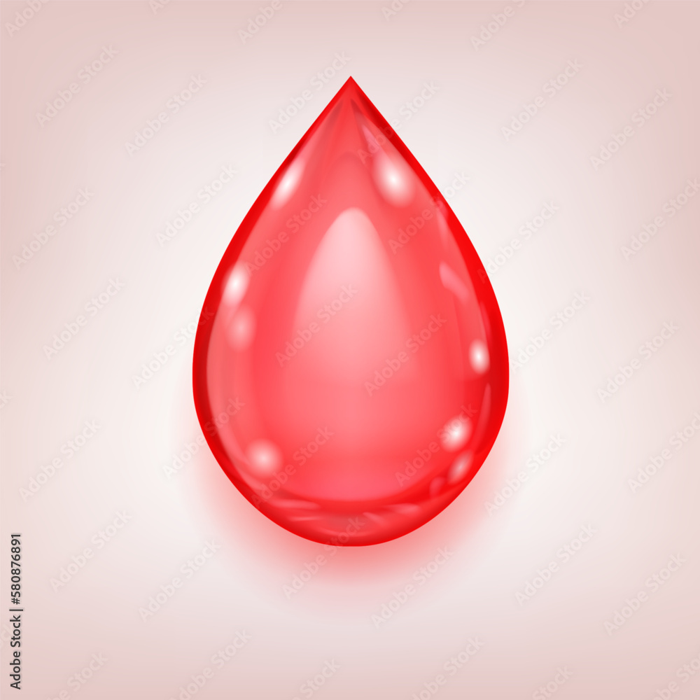 Fototapeta premium One big realistic water drop in red color with glares and shadow
