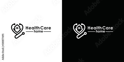 stethoscope and home health logo design template