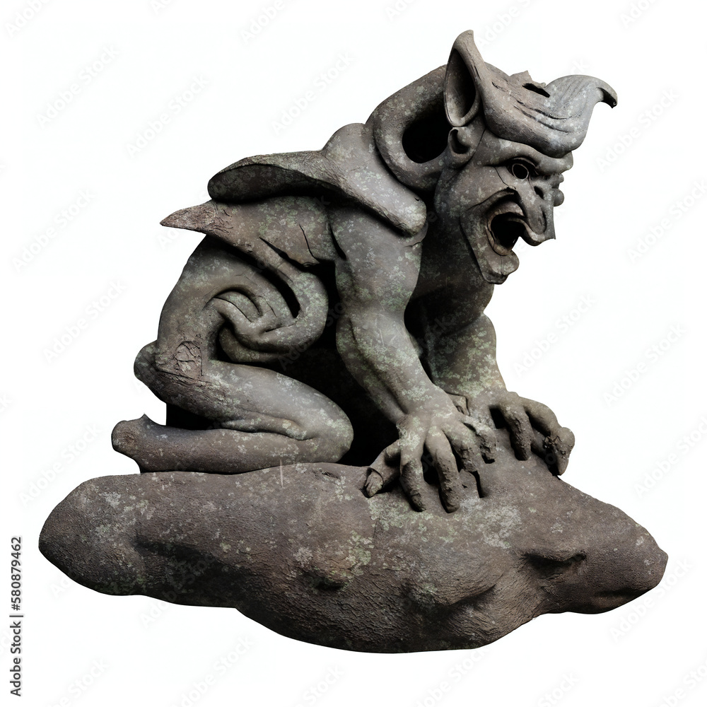 gargoyle, medieval stone isolated on white background, generative ai 