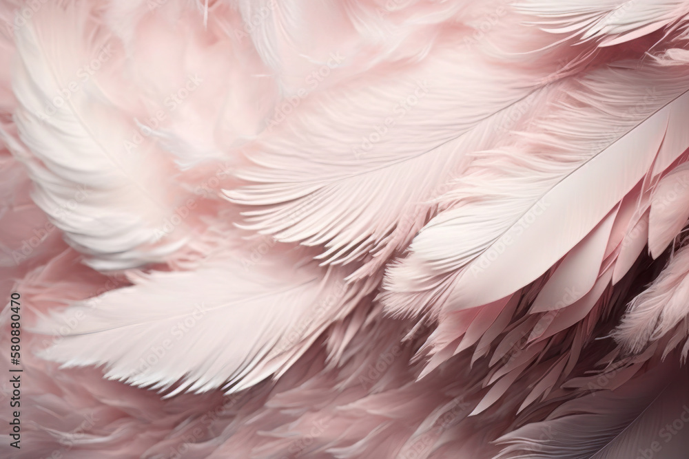 Naklejka premium The gentle blush pink tones of this vintage chicken feather texture create a warm, nostalgic ambiance. Ideal for a feminine or rustic-themed project. Generative AI.