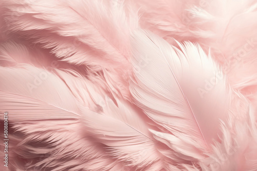 Delicate chicken feather texture in soft vintage pink hue. Perfect background for a romantic or whimsical design. Generative AI.