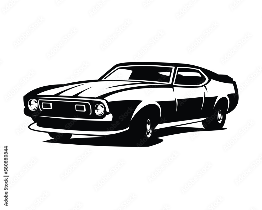 Ford mustang Mach 1 car. silhouette vector design isolated on white background showing from front. Best for logo, badge, emblem, icon, sticker design, car industry. available in eps 10.