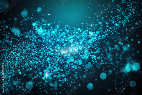 Blue cosmic bokeh glitter lights background. AI creation