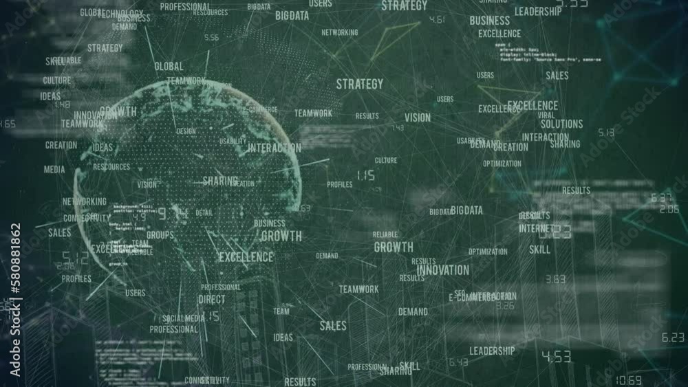 Animation of globe with network of connections and data processing Animation of globe with network of connections and data processing
