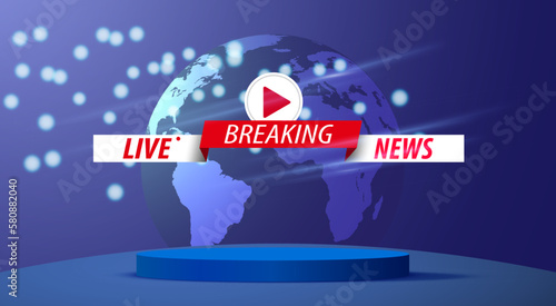 stand and breaking news on lcd screen background in the news studio room	