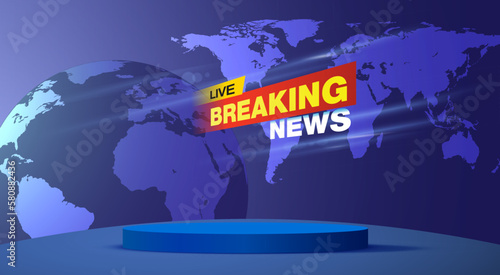 stand and breaking news on lcd screen background in the news studio room	