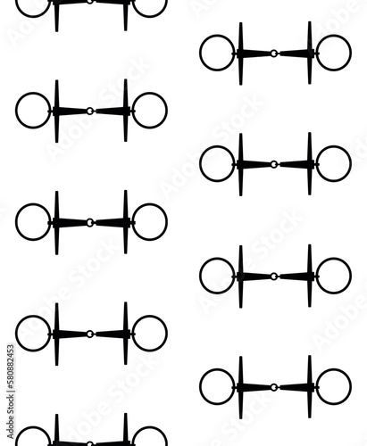 Vector seamless pattern of flat horse equestrian bit silhouette isolated on white background