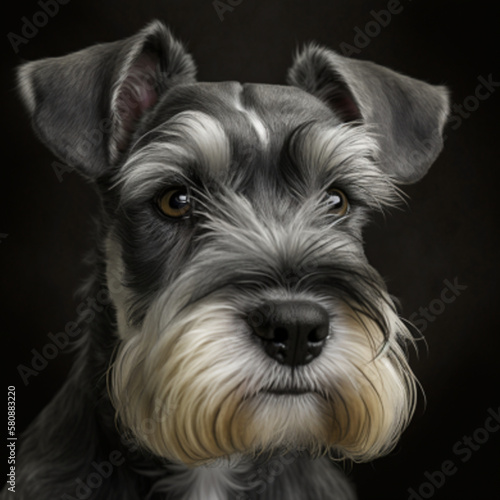 portrait of a black terrier barber cute pet schnauzer, pedigree, miniature