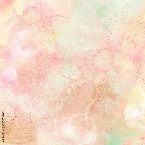 Pastel watercolor abstract ink background. Marble textured ink with glitter. Abstract modern painting for template, card, invitation.