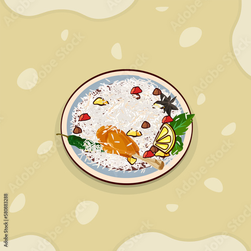 Vector Illustration Of Chicken Biryani For Asian Food, Watercolor Hi-Quality Premium Vector Design. Creative Minimal Biryani Illustrations With Watercolor.