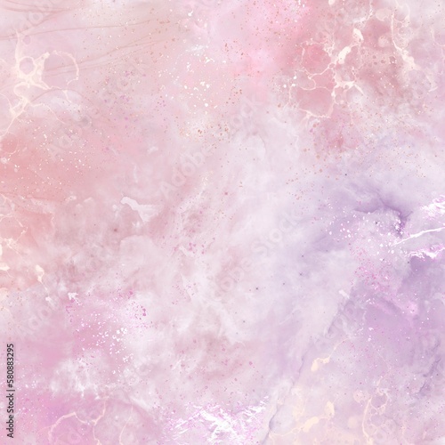 Pink and purple abstract watercolor brush ink textured background. Modern painting art. Elegant rose marble ink with glitter accents for card, wedding invitation.