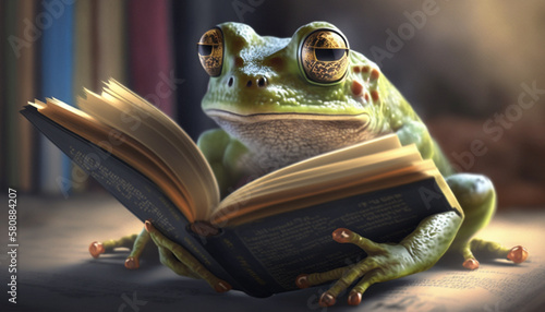 Cute Frog Reading a Book Generative Art