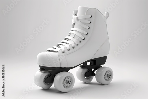 3D white vintage roller skate over white background. Generative AI illustration photo