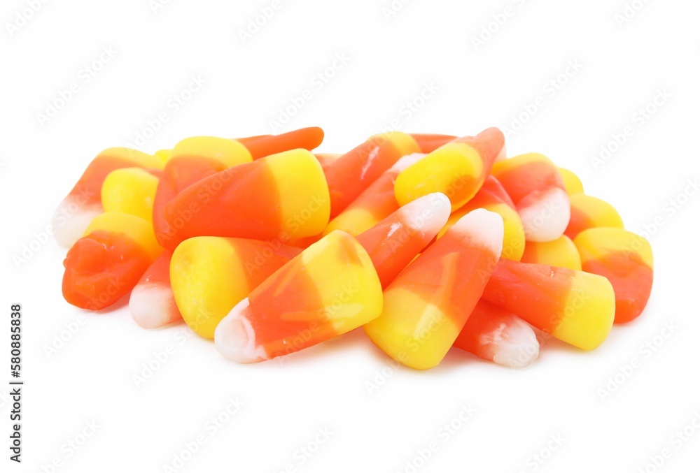 Delicious colorful candies on white background. Halloween sweets