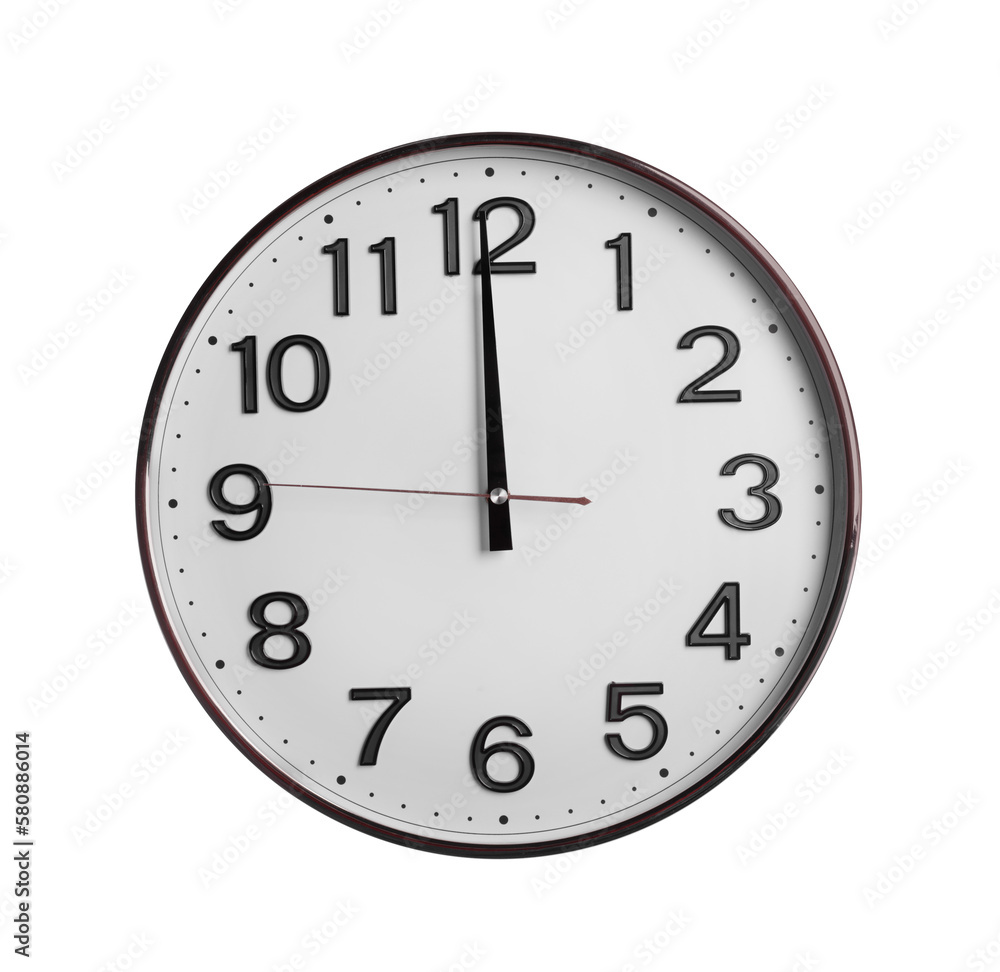 Stylish round clock isolated on white. Interior element Stylish round clock isolated on white. Interior element