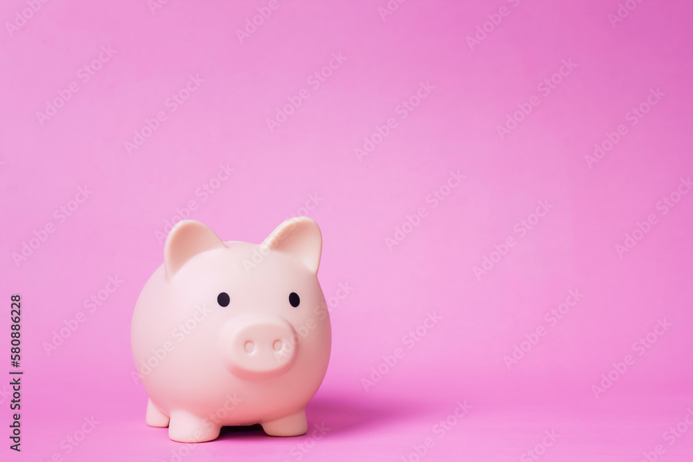 piggy bank on pink background. Finance and Investment Content