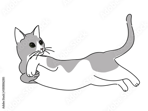 可愛いポーズで寝転ぶ子猫のイラスト