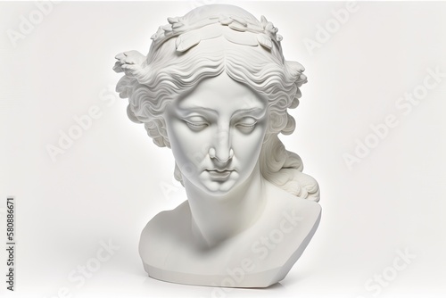 Venus head replica in gypsum, isolated on a white background. woman's face in plaster sculpture. Generative AI