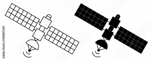 outline silhouette satellite icon set isolated on white background