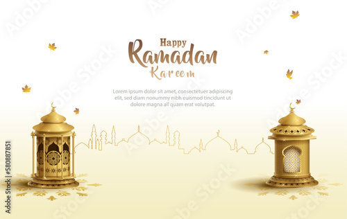 islamic greeting ramadan kareem card design with two lanterns