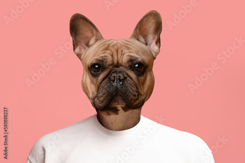 Guy with dog face looking at camera, closeup shot © Prostock-studio