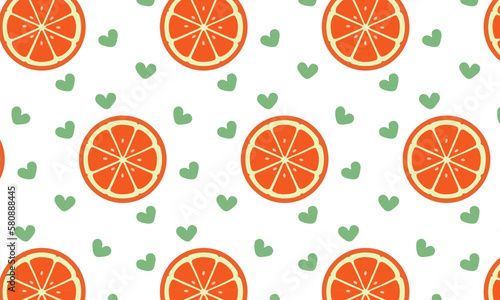 Orange slice fruit and green love seamless pattern for your background and wallpaper