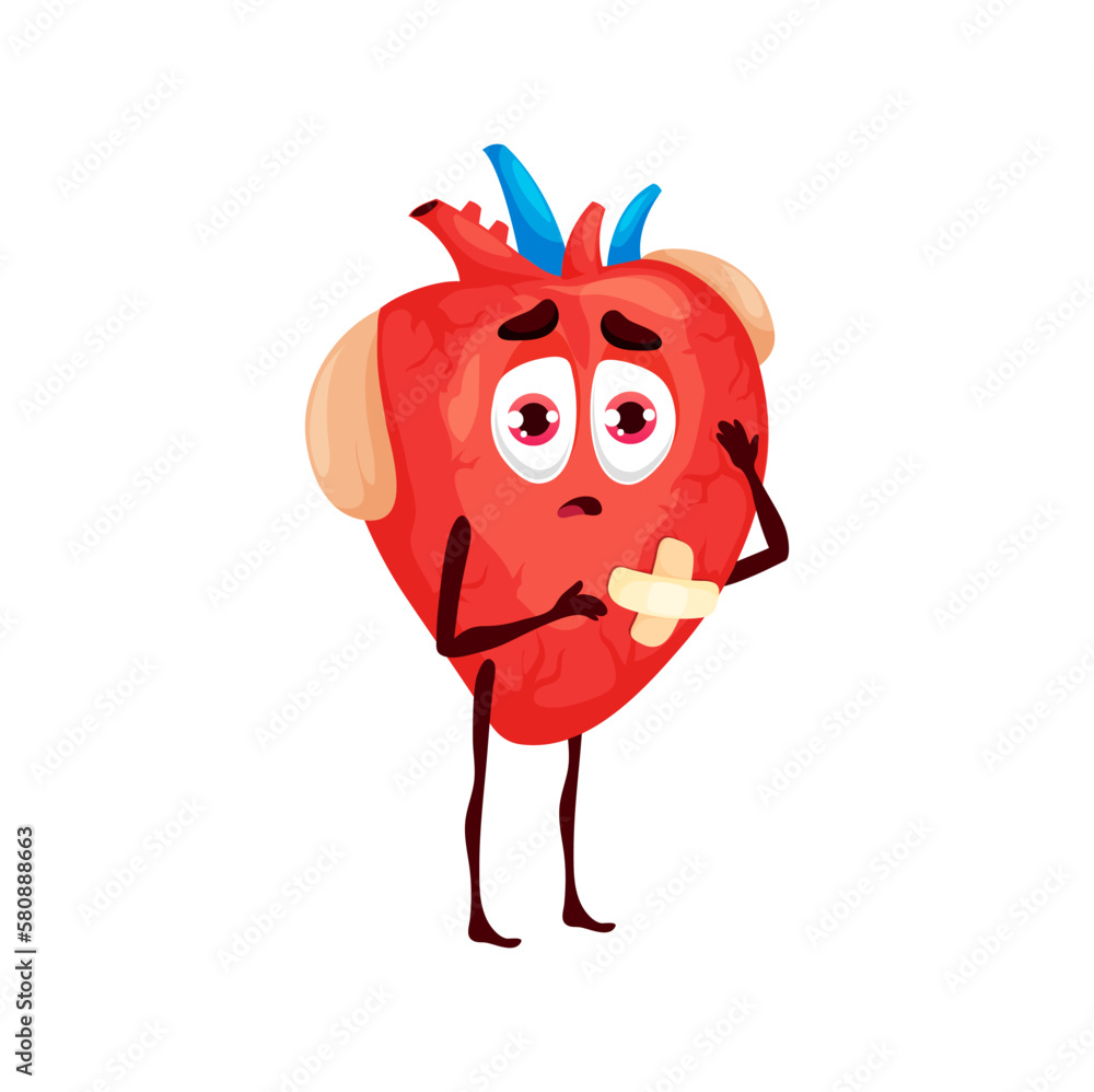 Heart sick body organ character. Cartoon vector unhealthy anatomical