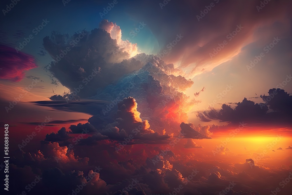 Beautiful sunset with cloud and sky background. Generative AI