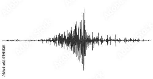 Earthquake seismograph wave, isolated vector low and high richter scale vibration. Seismic activity waveform, record stereo, audio wave diagram, frequency tremor or music equalizer curve diagram photo